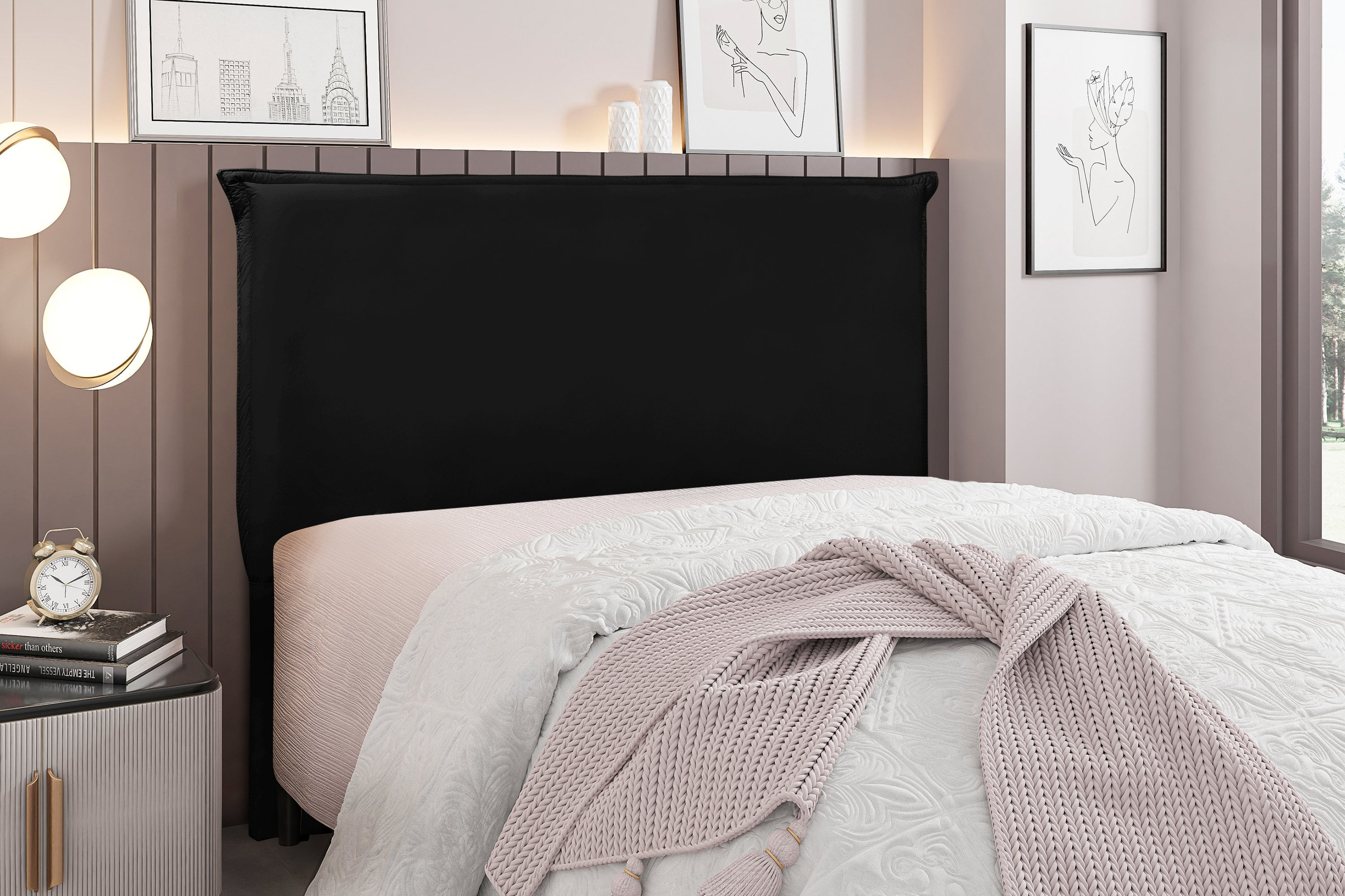 Cabeceira Queen 160cm Suede Veneza Preto