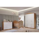Quarto De Bebê 3 Peças Com Berço Capitonê Cômoda 4 Gavetas E Guarda Roupa 4 Portas 4 Gavetas Aquarel Nature/branco