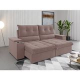 Sofá 4 Lugares Horus Bipartido 230cm Retrátil E Reclinável Com Porta Copos Rosa