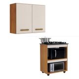 Conjunto Armário Aéreo De Cozinha 2 Portas E Balcão Para Cooktop 5 Bocas Para Forno Nature/off White