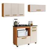 Conjunto Balcão Para Cooktop 5 Bocas 2 Portas Com Nicho E 2 Armários Aéreo Nature/off White