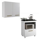 Conjunto Armário Aéreo 2 Portas E Balcão Para Cooktop 4 Bocas 1 Porta Basculante Branco
