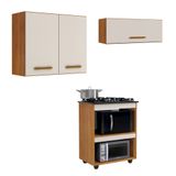 Conjunto Balcão Cooktop 5 Bocas 2 Nichos E 2 Armários Aéreo Nature/off White