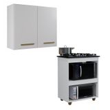 Conjunto Armário Aéreo De Cozinha 2 Portas E Balcão Para Cooktop 4 Bocas Branco