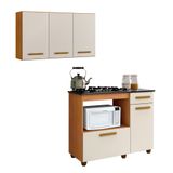 Conjunto Armário Aéreo 3 Portas E Balcão Para Cooktop 5 Bocas 2 Portas 1 Gaveta Nature/off White