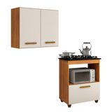 Conjunto Armário Aéreo 2 Portas E Balcão Para Cooktop 5 Bocas 1 Porta Basculante Nature/off White