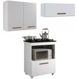 Conjunto Balcão Para Cooktop 1 Porta 1 Nicho 5 Bocas E 2 Armário Aéreo Branco