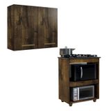 Conjunto Armário Aéreo 2 Portas E Balcão Para Cooktop 4 Bocas 2 Nichos Para Forno Ypê