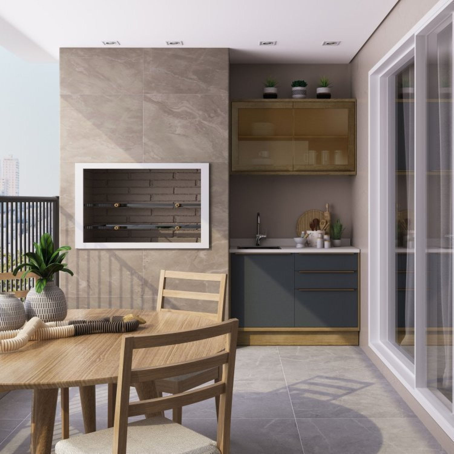 Cozinha Modulada Viena 2 Peças Com 1 Armário Aéreo Vidros Reflecta 1 Balcão Herval