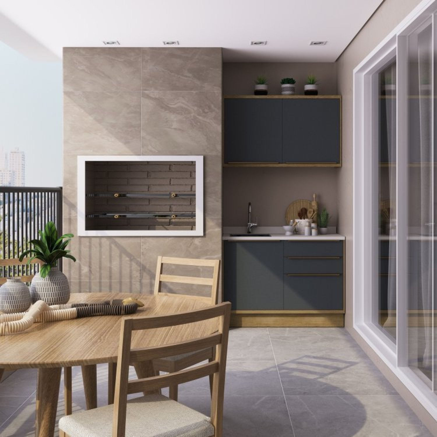 Cozinha Modulada Viena 2 Peças 1 Armário Aéreo 1 Balcão Para Varanda Herval