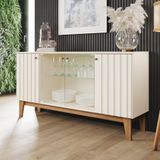 Aparador Buffet 4 Portas Ripado Com Vidro Eiffel - Off White / Nature