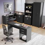 Kit 4 Peças Com Mesa Para Escritório Em L 1, Escrivaninha, Armário Multiuso Aberto E Armário Fechado Preto Tx