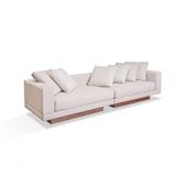 Sofa 04 Lugares 3,00 Mt Almofadas Soltas Tecido Bege Living Pés Madeira Hanei - Bege
