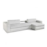 Sofa 03 E 04 Lugares 3,15mt Com Chaise Tecido Cinza Estofado Ereganto