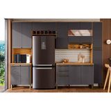 Cozinha Modulada Completa Nápoli 5 Peças 2 Aéreos + 1 Balcão + 1 Paneleiro + 1 Torre Quente C5p97 Amendoa Grafite Ronipa