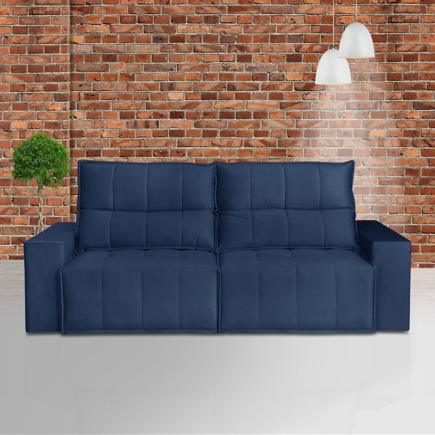 Sofá 3 Lugares 210cm Aramis Kazza Azul Marinho