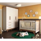 Quarto De Bebê Com Guarda Roupa 4 Portas E Berço Com Capitonê Retrô Jolie Branco Brilho/carvalho
