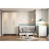 Quarto De Bebê Completo Com Guarda Roupa 4 Portas 3 Gavetas Cômoda E Berço Retrô Branco