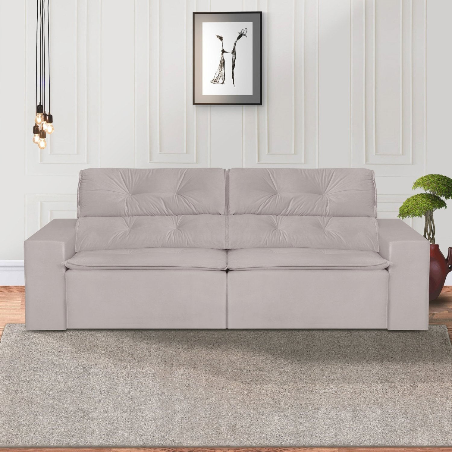 Sofá 3 Lugares 210cm Ivory Kazza Branco Gelo