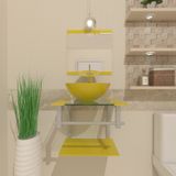 Gabinete Para Banheiro Vidro 40 Cm Cuba Redonda E Espelheira Vmex Amarelo