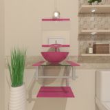 Gabinete Para Banheiro Vidro 40 Cm Cuba Redonda E Espelheira Vmex Rosa