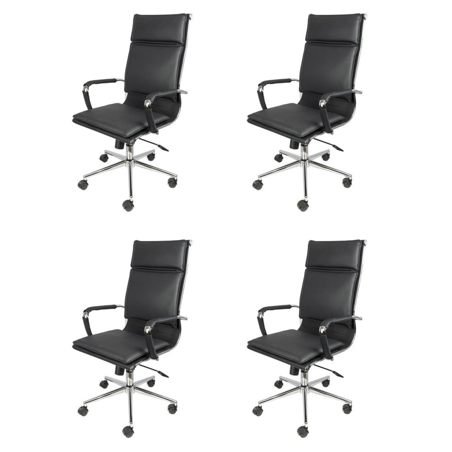 Kit 4 Cadeiras Para Escritório Presidente Design Italiano Estofada Em Corino 3304 Or Design Preto
