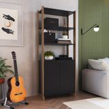 Estante Armário Multiuso 2 Portas E 4 Prateleiras Mel / Preto