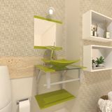 Gabinete Para Banheiro Vidro 40 Cm Cuba Quadrada E Espelheira Vmex Verdeoliva