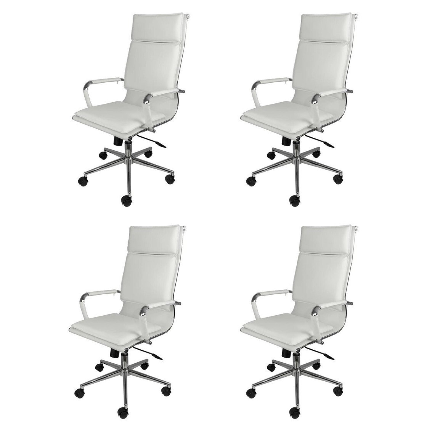 Kit 4 Cadeiras Para Escritório Presidente Design Italiano Estofada Em Corino 3304 Or Design Branco