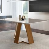Mesa 4 Lugares Tampo Com Vidro/laca Grécia Lj Móveis Castanho Cinamomo/off White