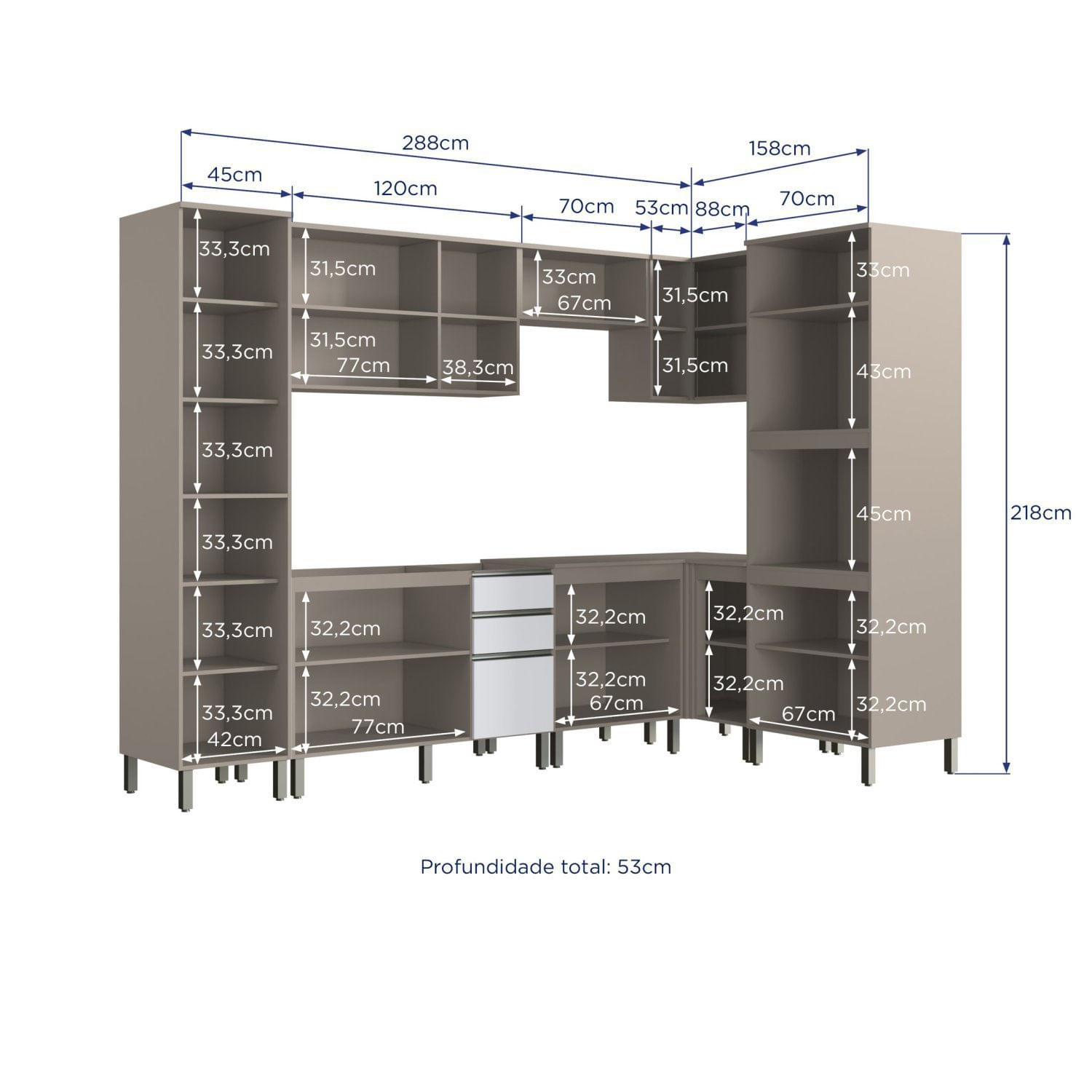 Encontraproduto.com.br - Cozinha Modulada 8 Peças Diamante New Fumê/fumê Branco