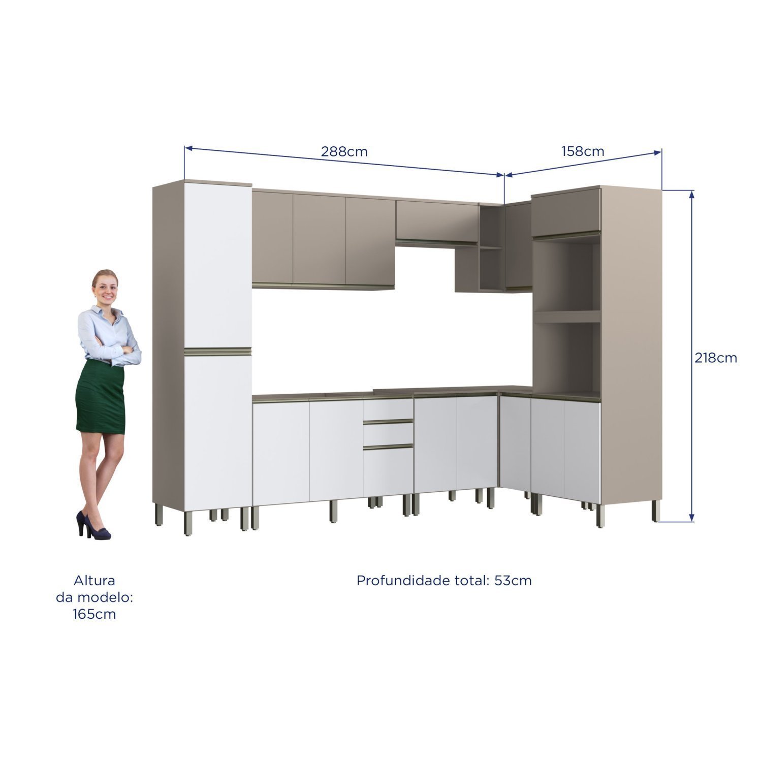 Encontraproduto.com.br - Cozinha Modulada 8 Peças Diamante New Fumê/fumê Branco