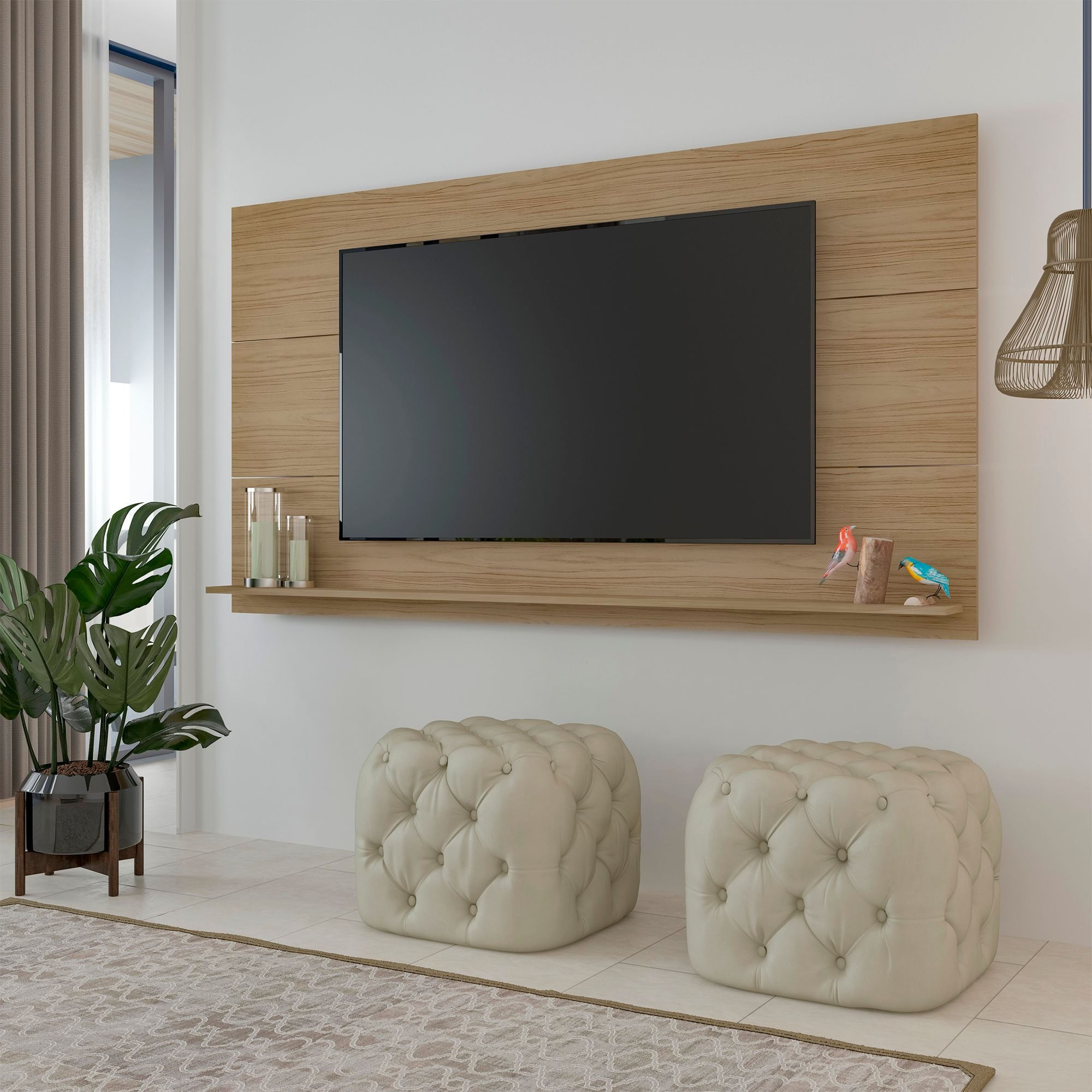Painel Para Tv Até 60 Polegadas Com Suporte Universal Slim Carvalho