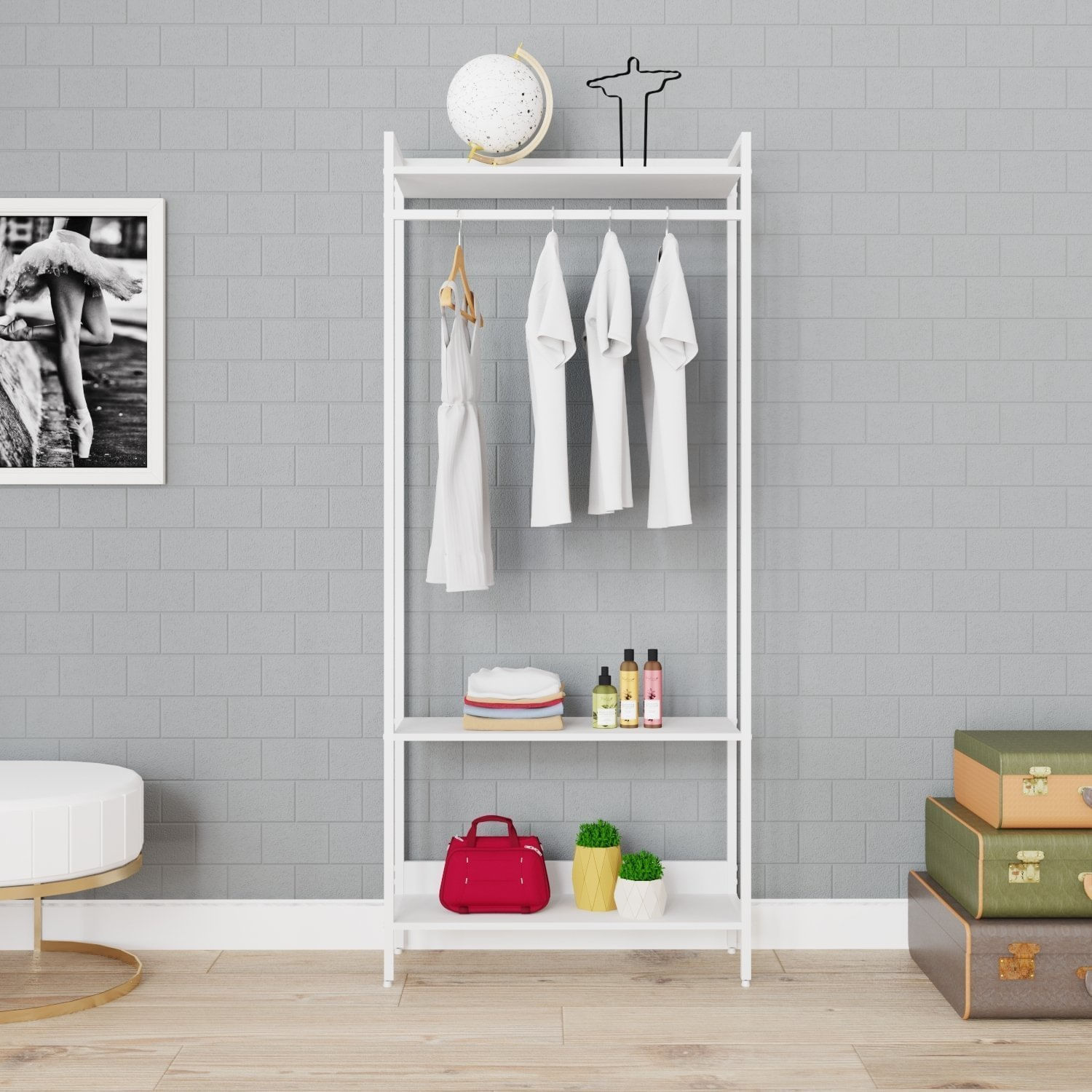 Estante Closet Arara 187x80cm 3 Prateleiras Active Yescasa Branco Chess / Est.branca