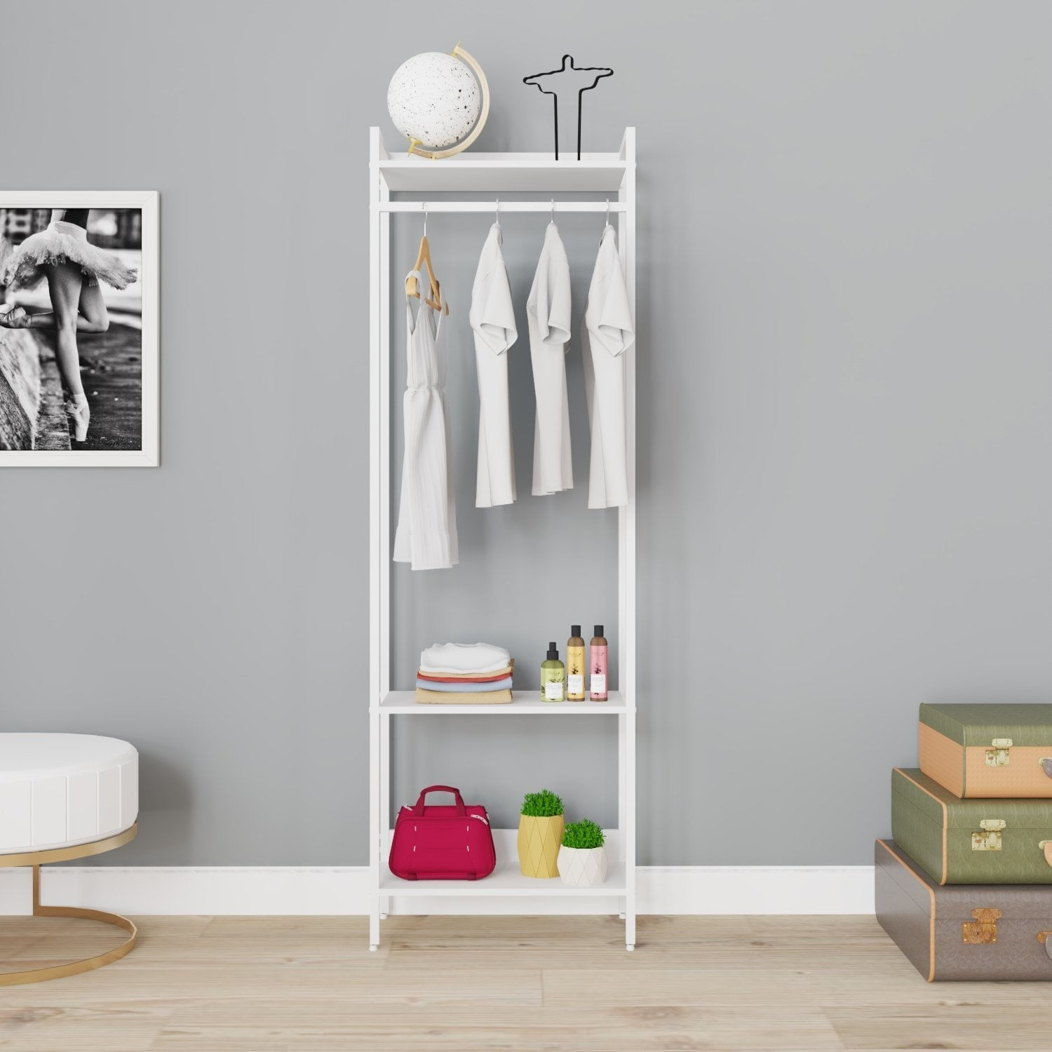 Estante Closet Arara 187x60cm 3 Prateleiras Active Yescasa Branco Chess / Est.branca