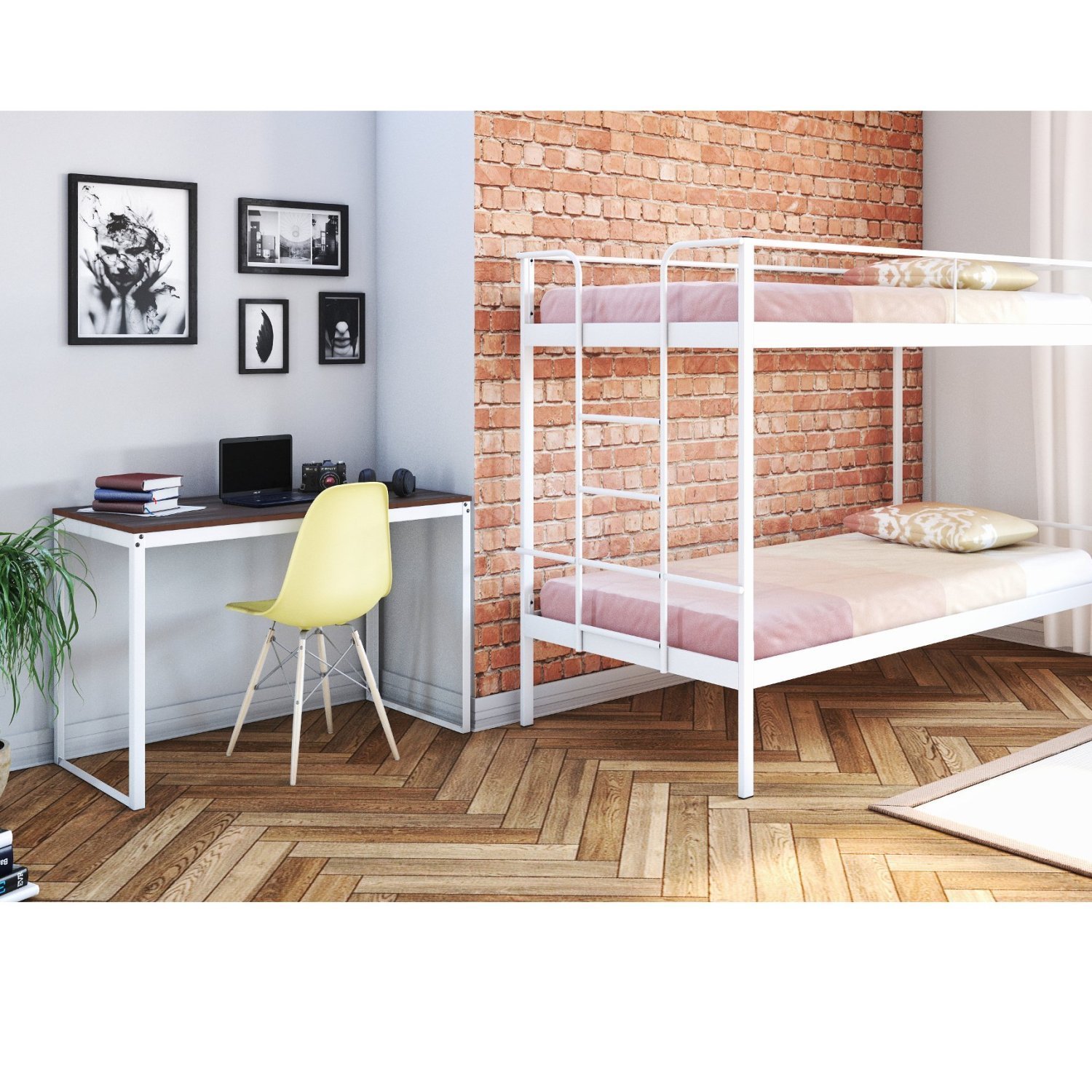 Conjunto Para Quarto 1 Beliche E 1 Escrivaninha 135x55cm Branco