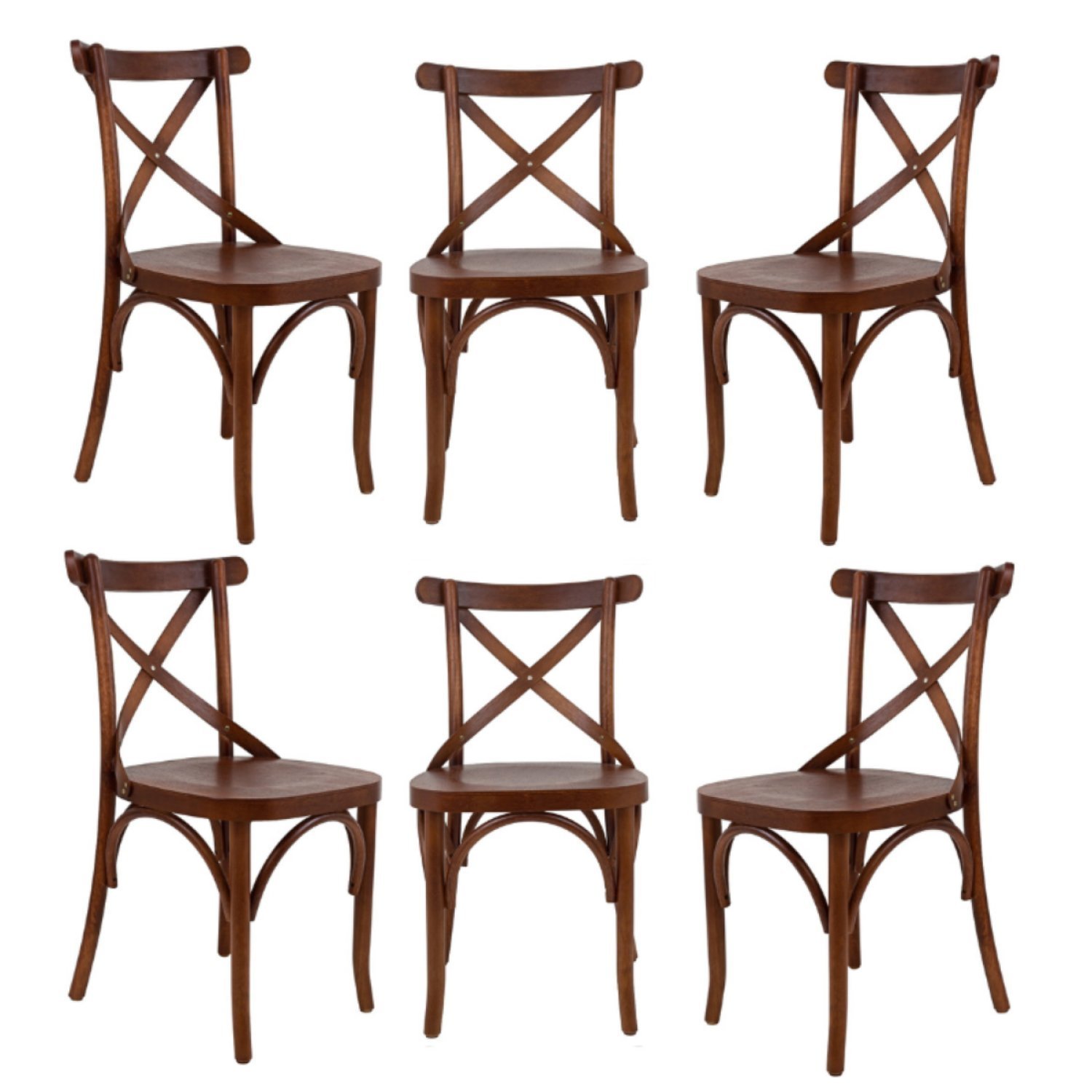 Conjunto 6 Cadeiras Madeira Maciça Tauari Cross X Texas Gamma Móveis Castanho