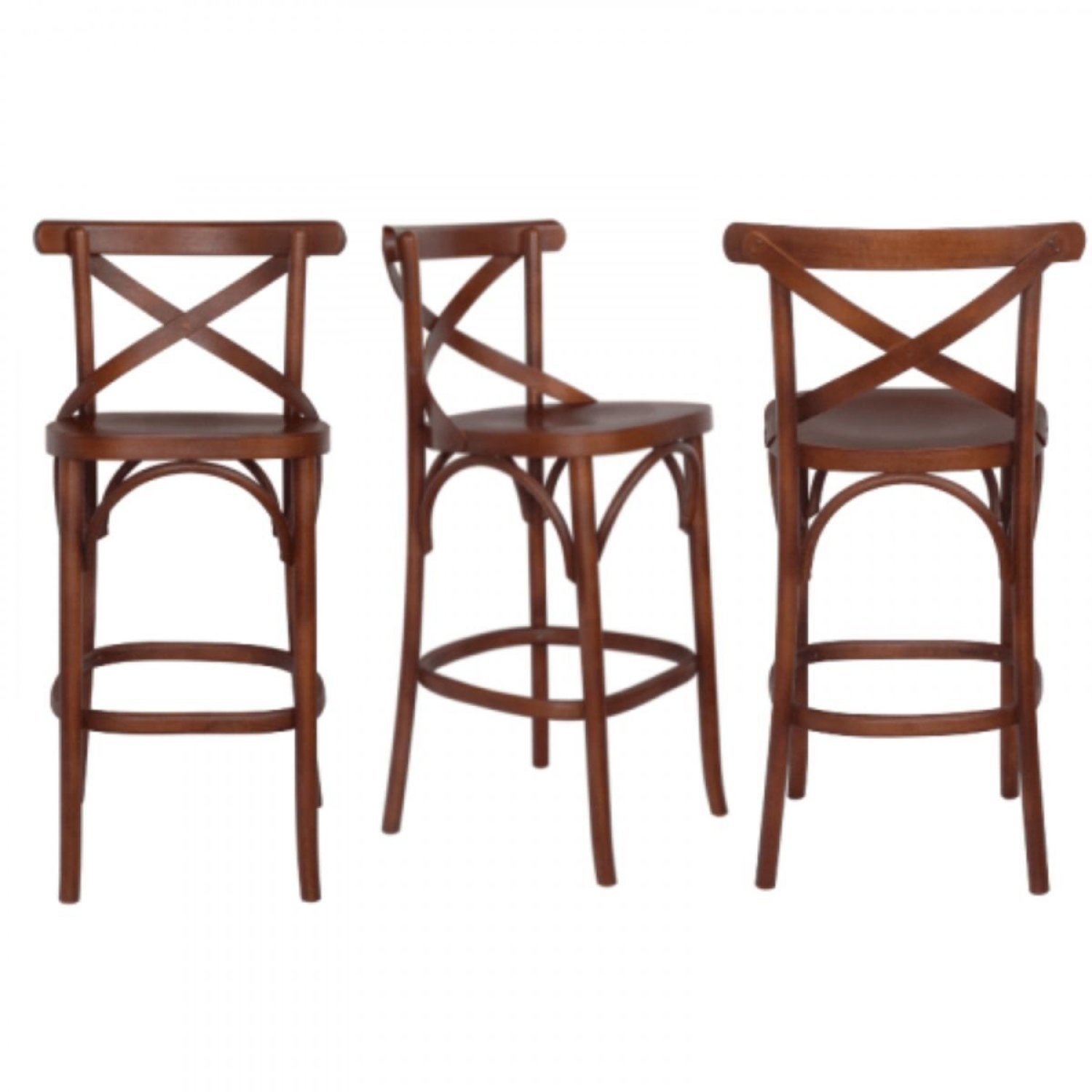Conjunto 3 Banquetas Madeira Maciça Tauarí Cross X Texas Gamma Móveis Castanho