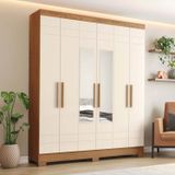 Guarda-roupa 6 Portas 3 Gavetas Com Espelho Arthur Nature/off White