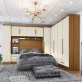 Quarto De Casal Completo 5 Peças 6 Portas 4 Gavetas Com Maleiro Smart Plus Cinamomo/off White