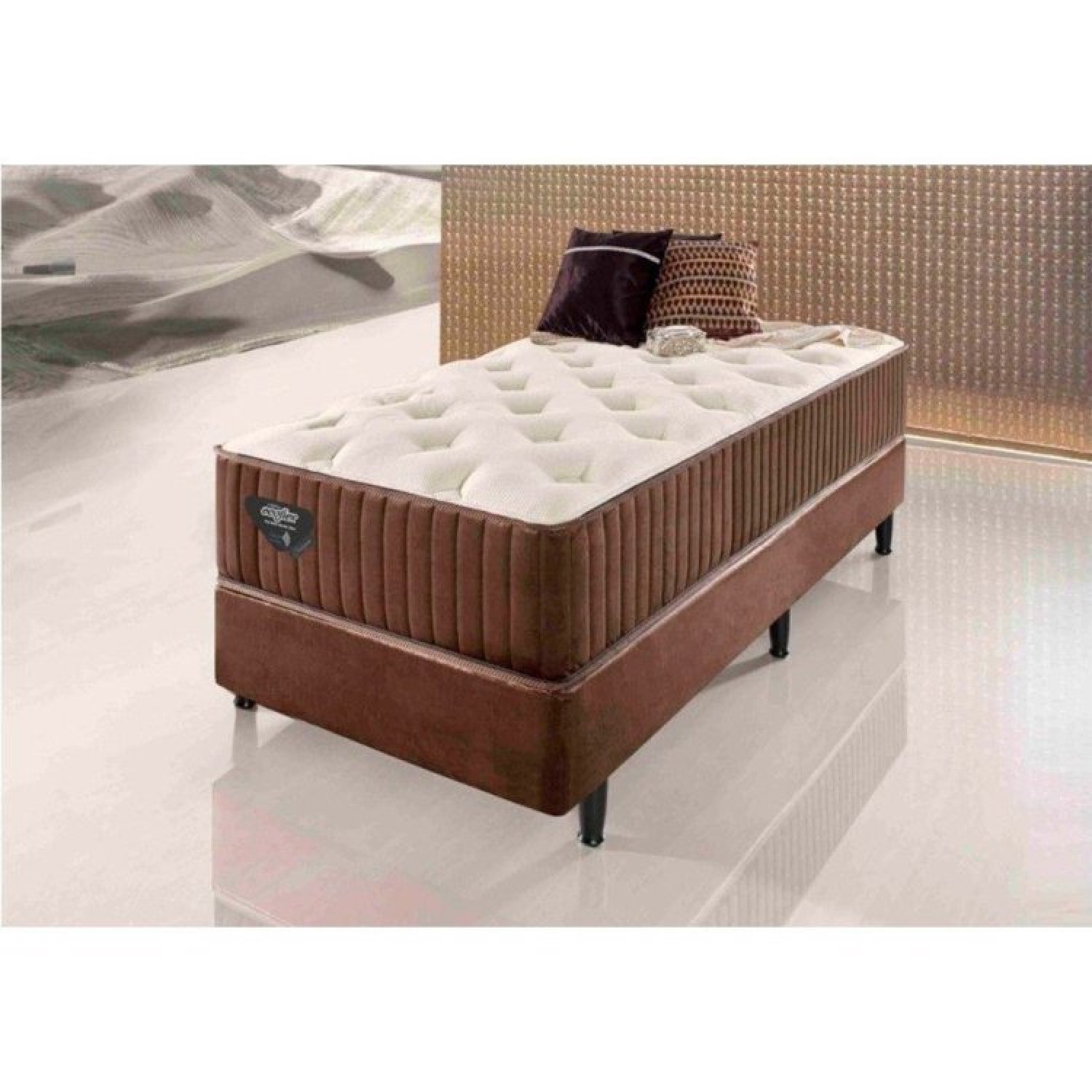 Conjunto De Quarto 1 Base Box Solteiro E 1 Colchão Solteiro Uni Ecoflex Marrom