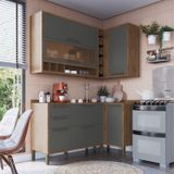 Cozinha Modulada Compacta De Canto Com 4 Peças 5 Portas 4 Gavetas E Vidro Reflecta 100% Mdf Vicenza