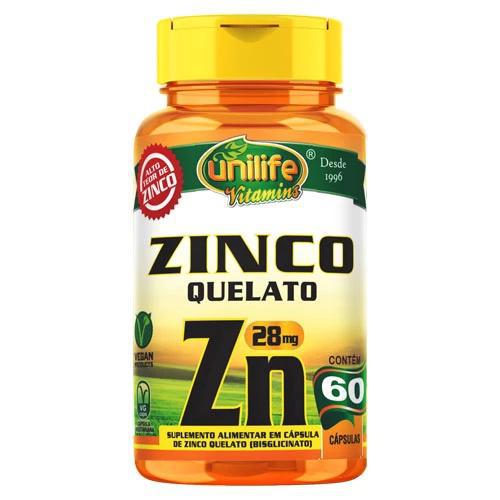 Zinco Quelato Zn 60 Cápsulas 28mg Unilife