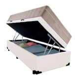Cama Box Baú Solteiro Sintético + Colchão De Molas Ensacadas - Sereneprime - 88cm Branco