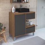 Gabinete Para Banheiro Com Cuba Preta 80cm 2 Gavetas 1 Porta 1 Nicho Paula Mel/grafite