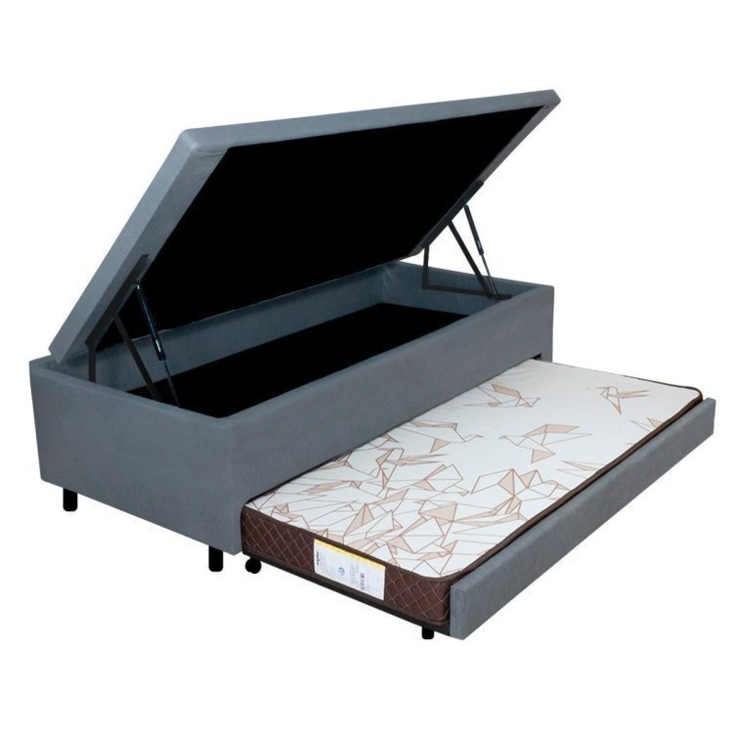 Bicama Com Baú Solteirão Reforçado 96x203 Cm Em Courino Cinza