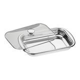 Assadeira Tramontina Cosmos Retangular 61315434 Inox Com Tampa De Vidro Inox 61315434