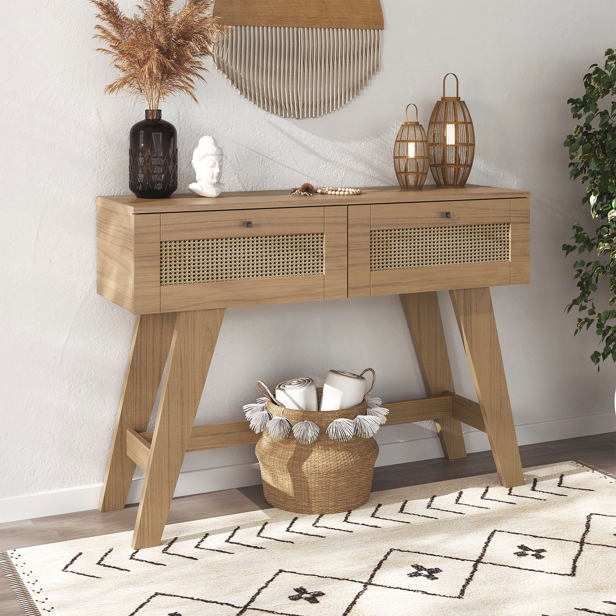 Aparador Em Mdf 2 Gavetas 110cm Palha Carvalho