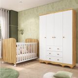 Conjunto Para Quarto De Bebê 1 Berço Americano Uli 1 Guarda Roupa Júnior Branco Brilho/amêndoa