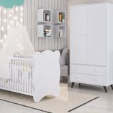 Quarto De Bebê Completo Berço Com Guarda Roupa 2 Portas 2 Gavetas Pipoca Branco